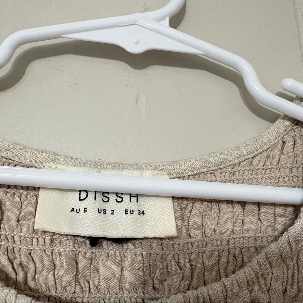 DISSH Frankie Natural Linen Shirred Crop Top Puff Sleeves Size 2 - Picture 3 of 7